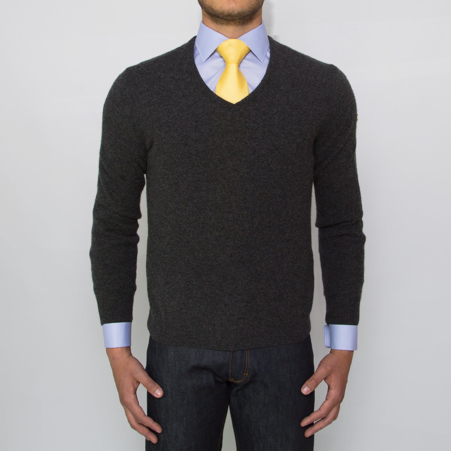 DARIO’S Couture V-Neck Sweater Köln 100% Cashmere in Darkgrey 