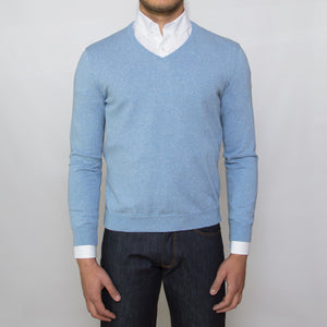 DARIO’S Couture V-Neck Sweater Köln 100% African Cotton in Lightblue