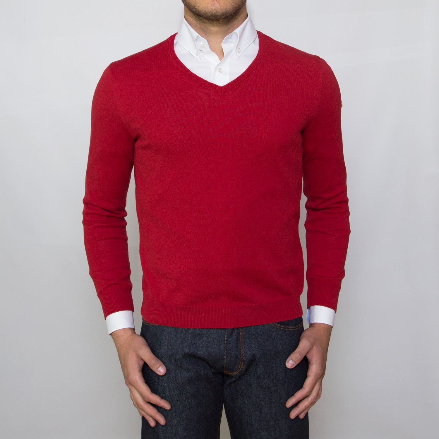 DARIO'S Couture V-Neck Pullover Köln 100% African Cotton in Rot