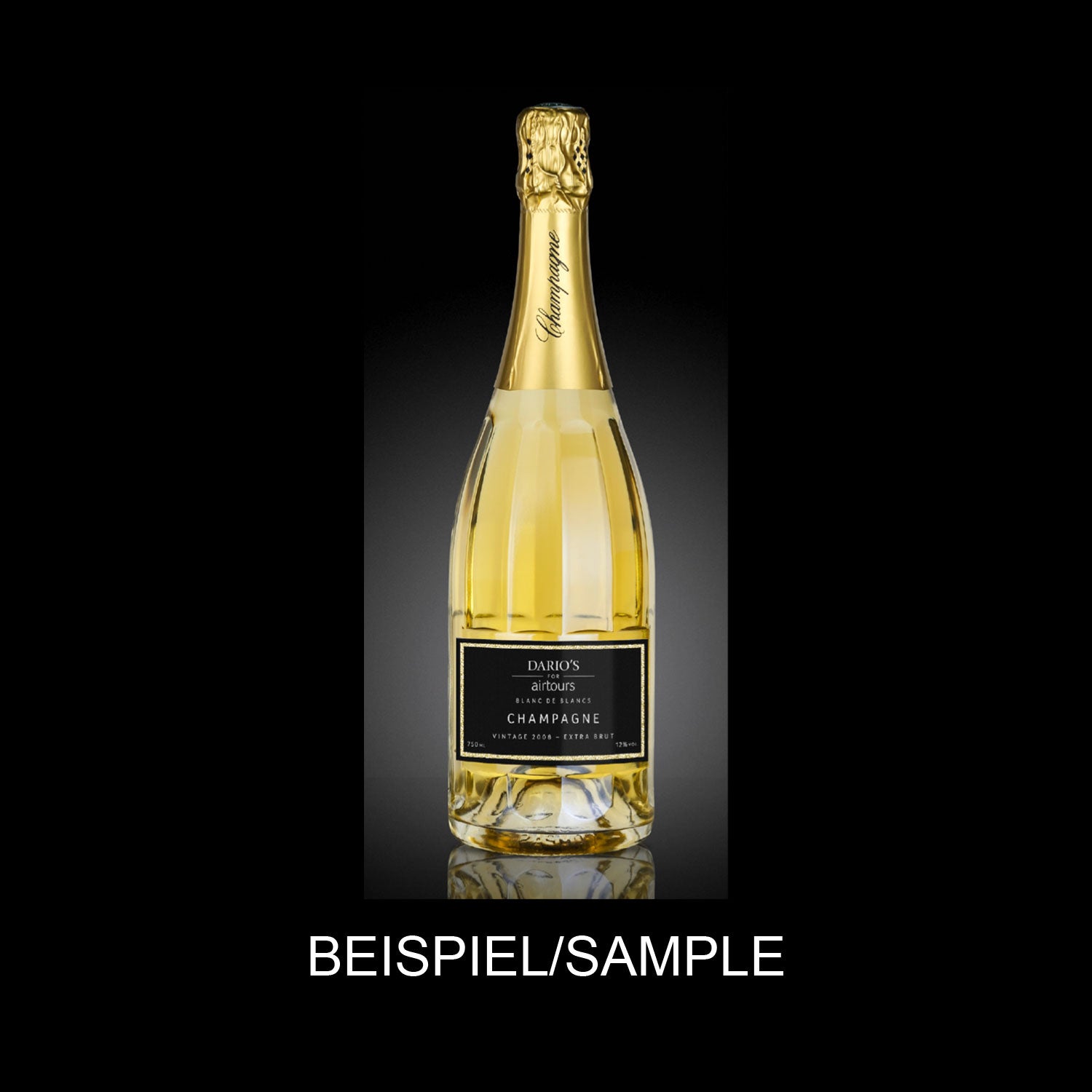 DARIO'S Grande Réserve Brut Champagner 0,75l mit Ihrem Logo (18 Flaschen)