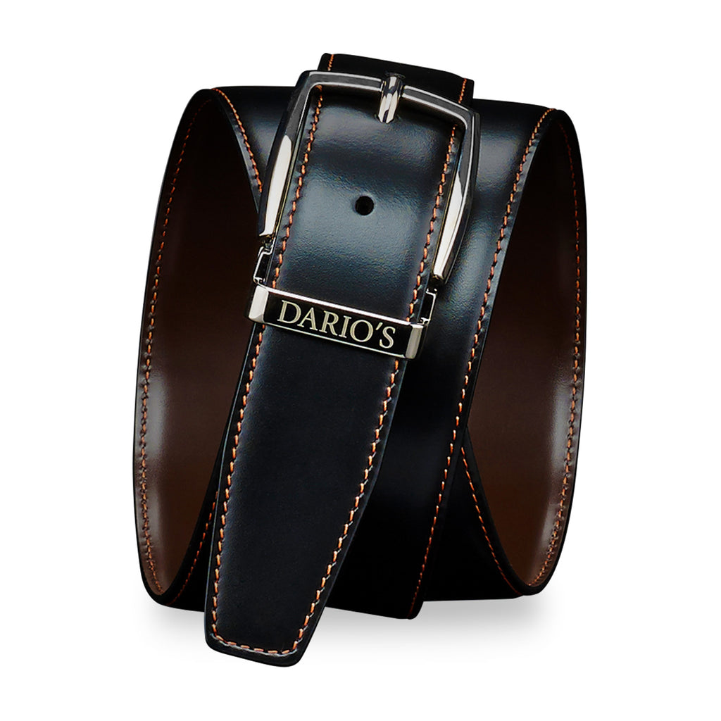 DARIO’S Couture LEATHER BELT IN BLACK-BROWN WITH STAINLESS STEEL BUCKLE IN PALLADIUM FINISH FROM ITALY